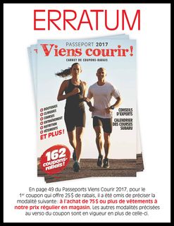 Erratum : passeport viens courir - sportium